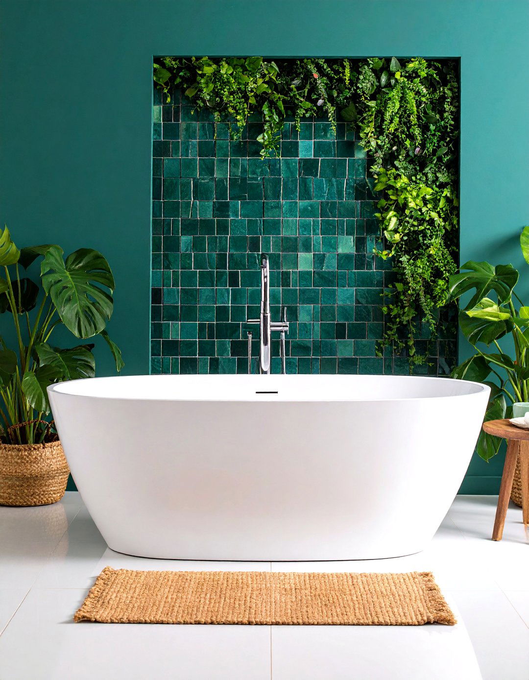 Teal Mosaic Feature Wall - 24 Teal Bathroom Ideas