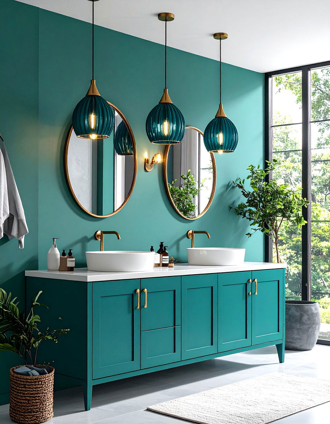Teal Pendant Lighting Feature - 24 Teal Bathroom Ideas