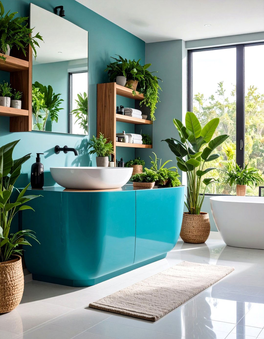 Teal Plant Containers and Natural Elements - 24 Teal Bathroom Ideas
