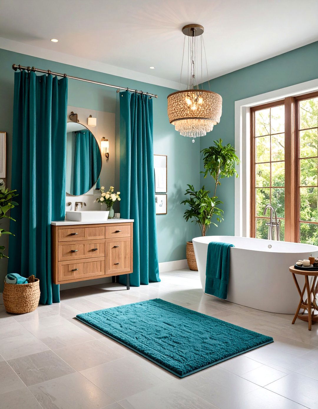Teal Shower Curtain with Coordinated Accessories - 24 Teal Bathroom Ideas