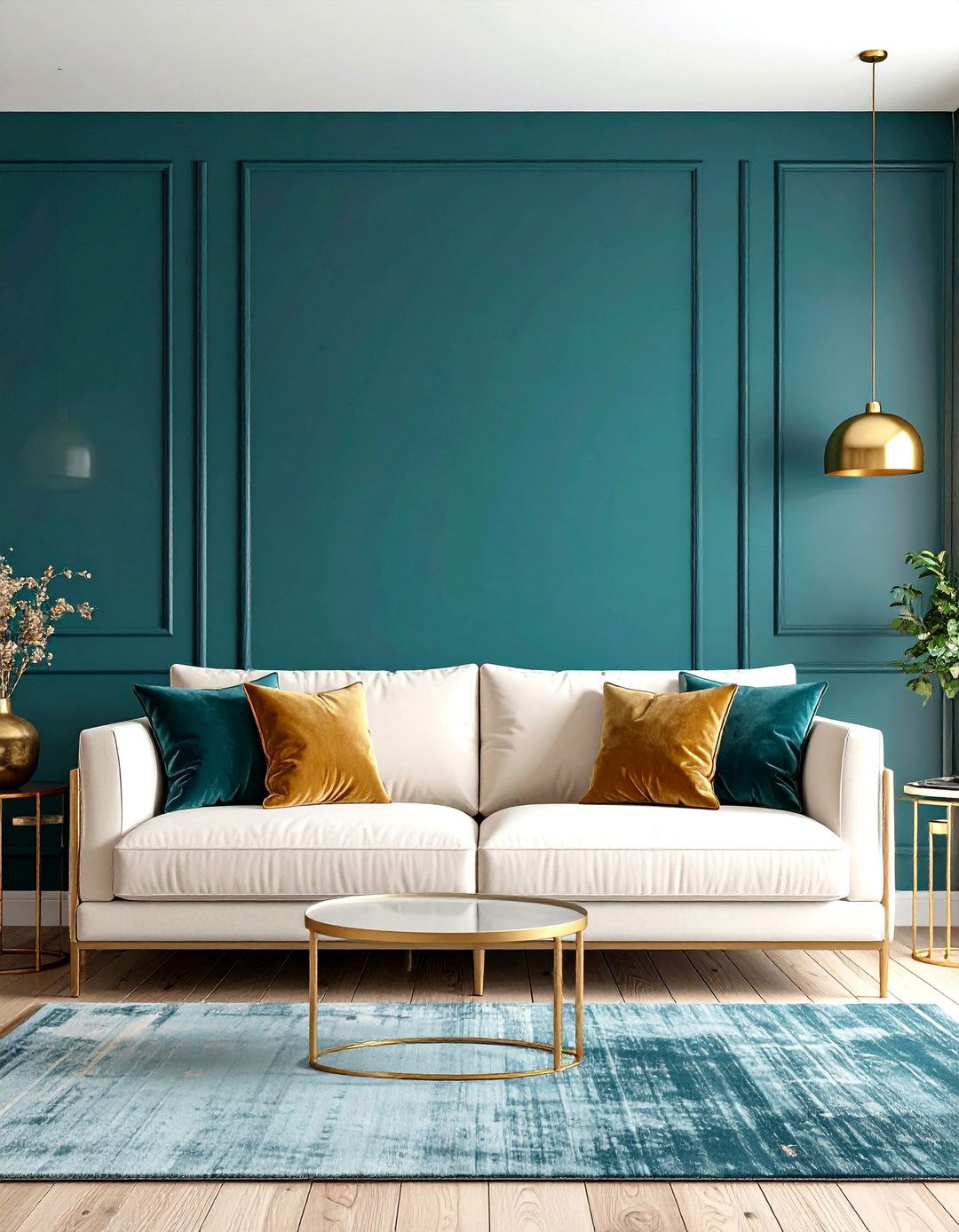 Teal Statement Wall Living Room - 24 Teal Living Room Ideas