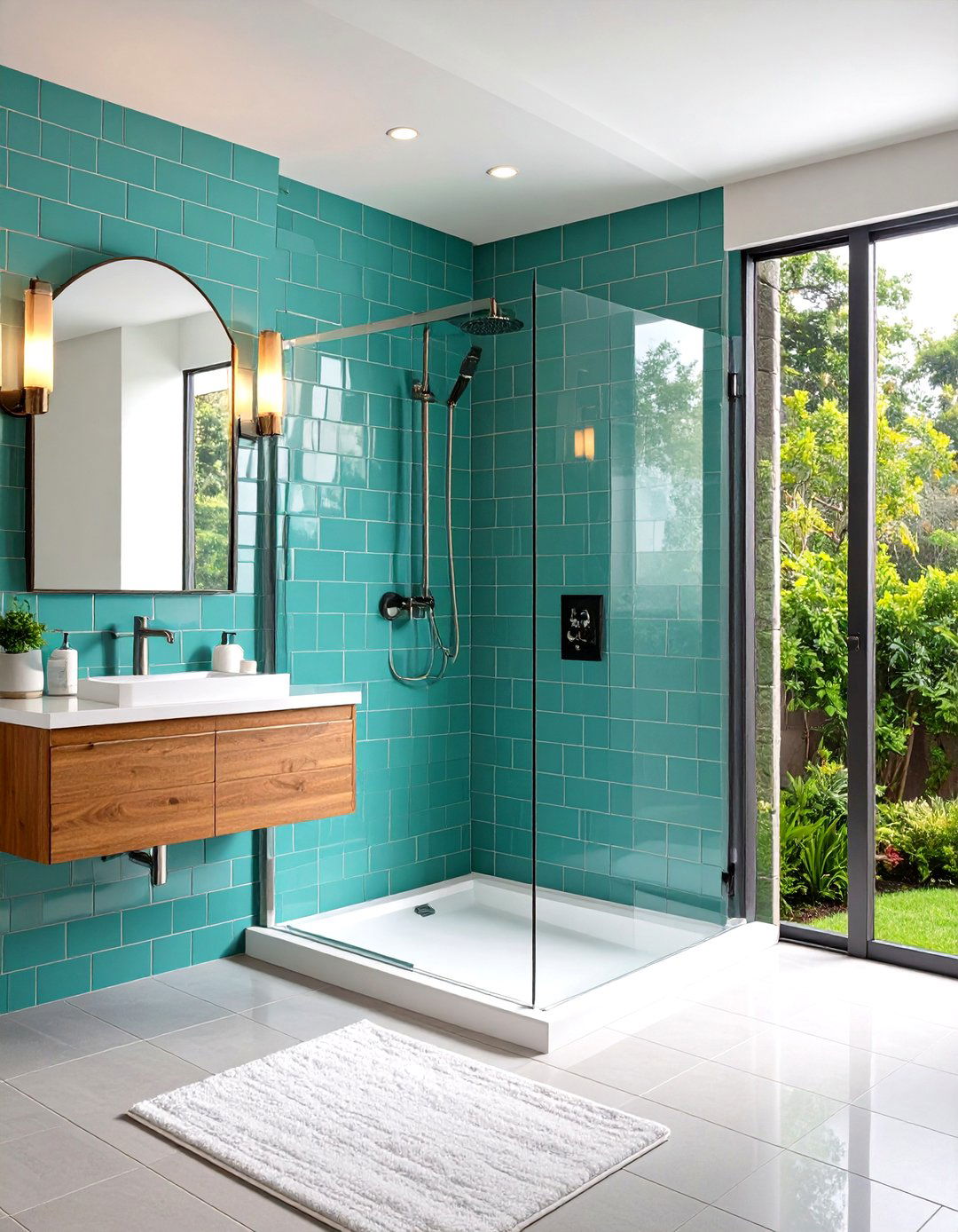 Teal Subway Tile Shower Surround - 24 Teal Bathroom Ideas