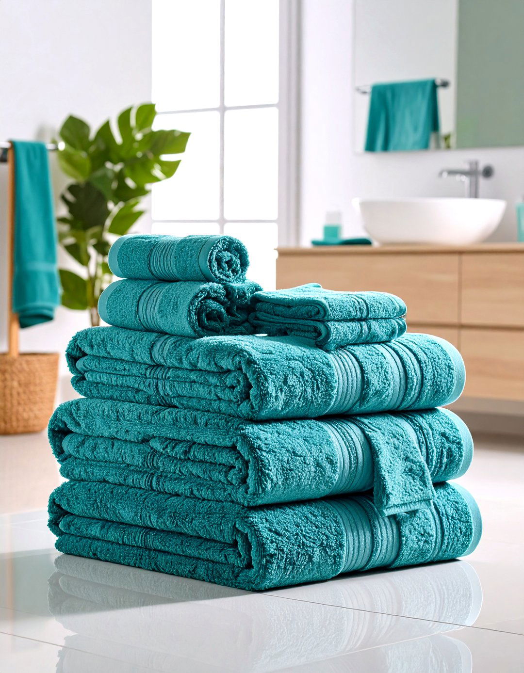 Teal Towel and Textile Theme - 24 Teal Bathroom Ideas