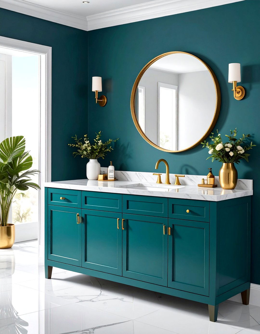 Teal Vanity Cabinet with Marble Countertops - 24 Teal Bathroom Ideas