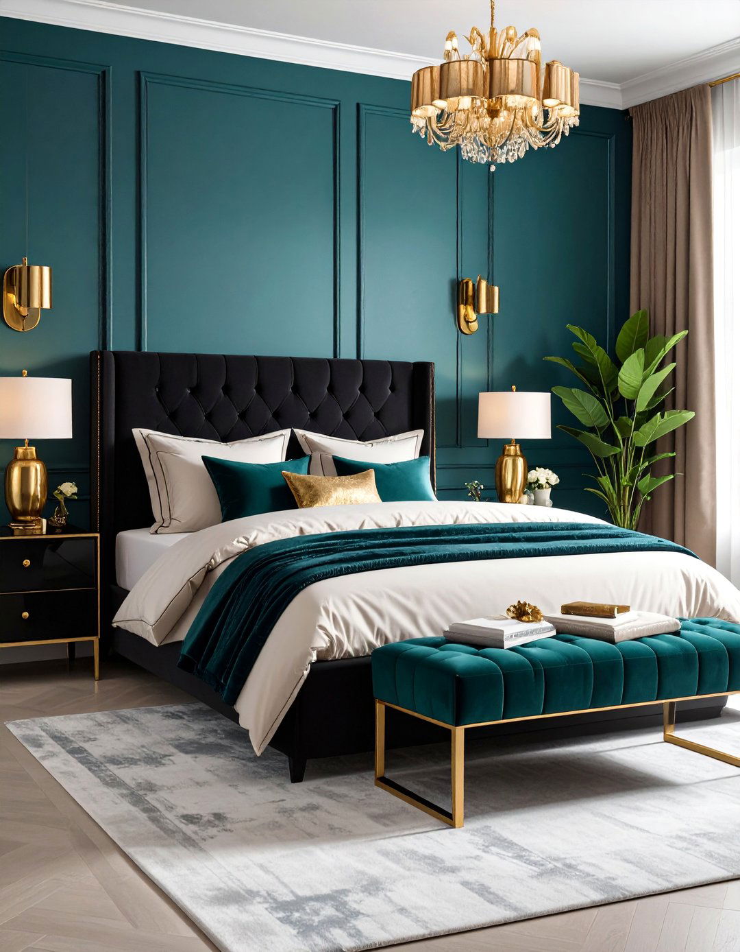 Teal and Black Glamour Theme - 24 Black and Blue Bedroom Ideas