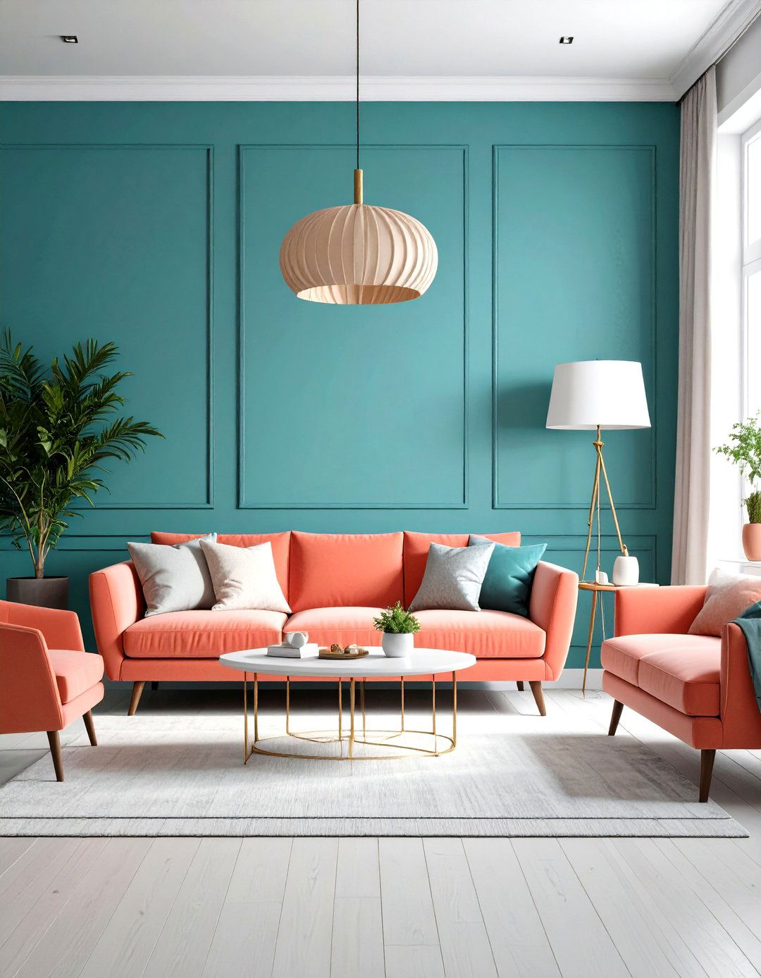 Teal and Coral Color Blocking - 24 Teal Living Room Ideas