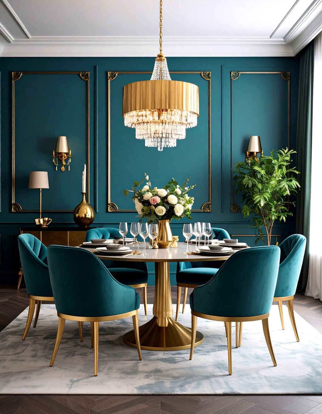 Teal and Gold Glamorous Dining Room - 24 Teal Dining Room Ideas