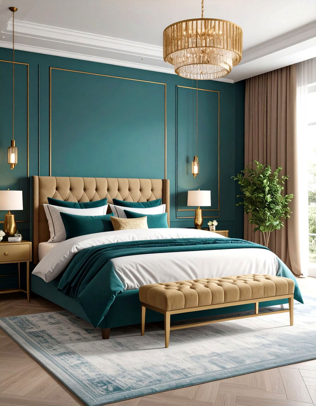 Teal and Gold Luxurious Bedroom Theme - 24 Teal Bedroom Ideas