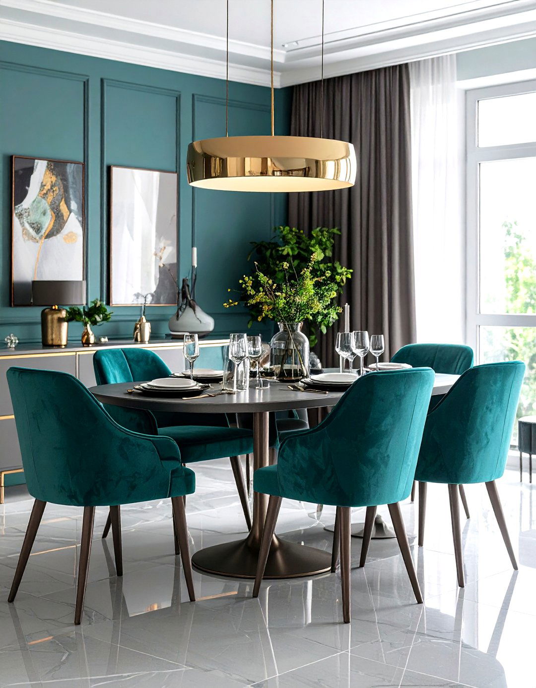 Teal and Grey Contemporary Design - 24 Teal Dining Room Ideas