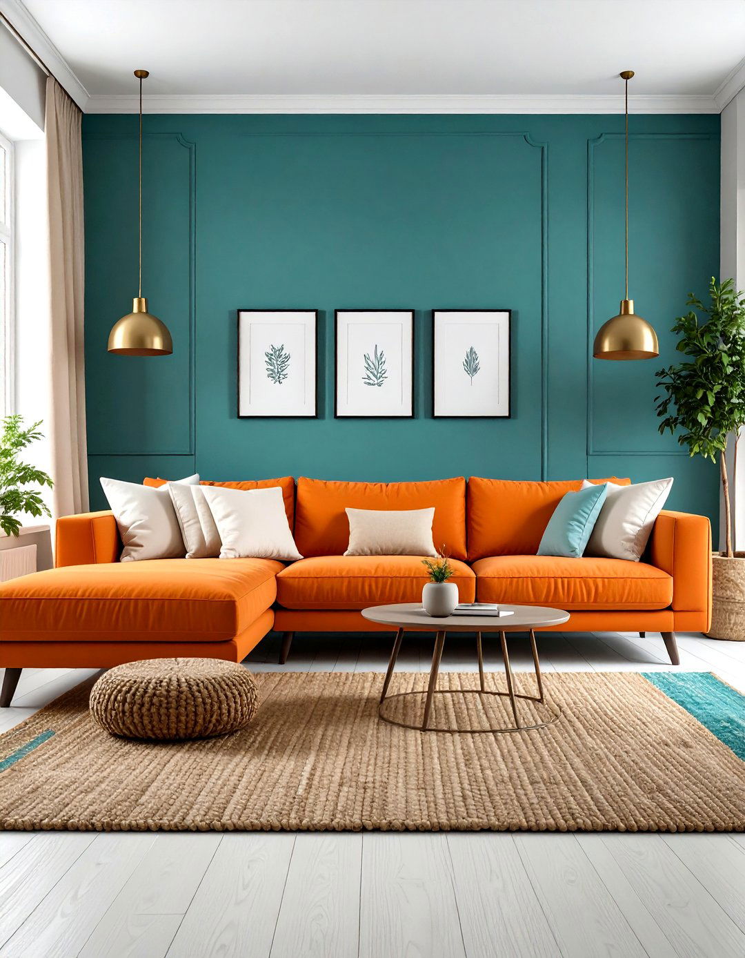 Teal and Orange Color Harmony - 24 Orange Couch Living Room Ideas