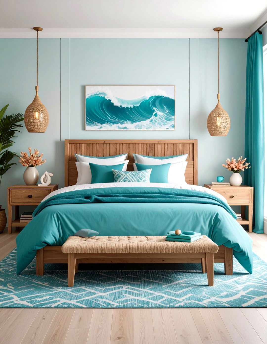 Teal and Turquoise Ocean Inspired Sanctuary - 24 blue and green bedroom ideas