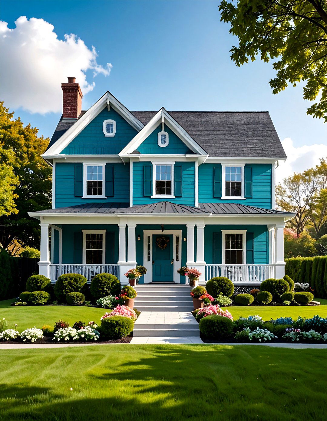 Teal and White Classic Combination - 24 Teal House Exterior Ideas