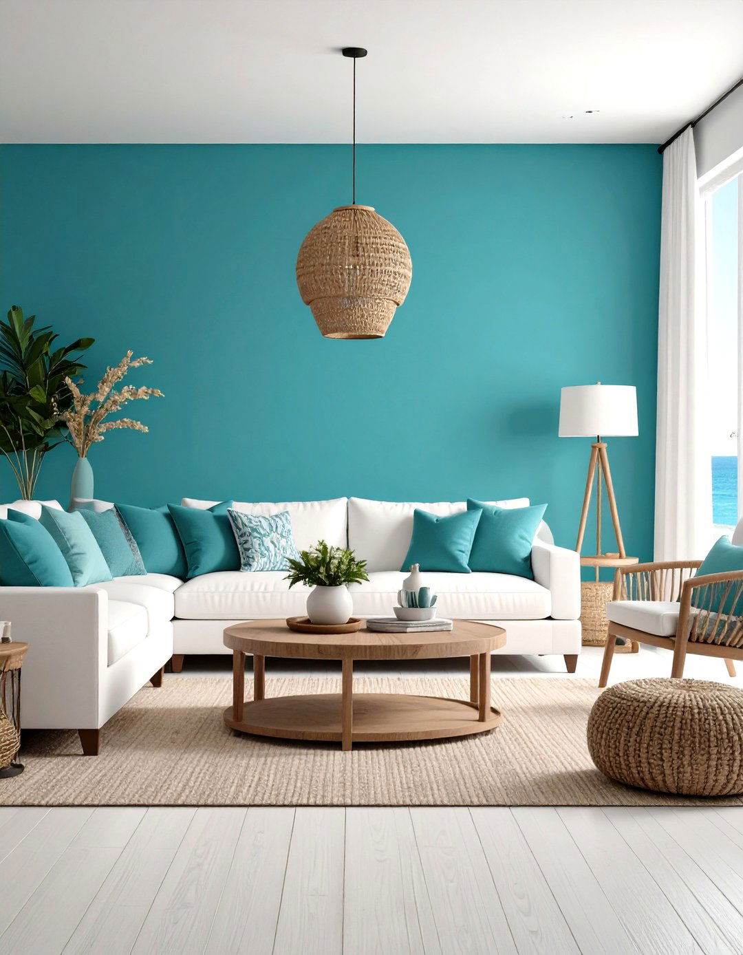 Teal and White Coastal Serenity - 24 Two Colour Combination for Living Room