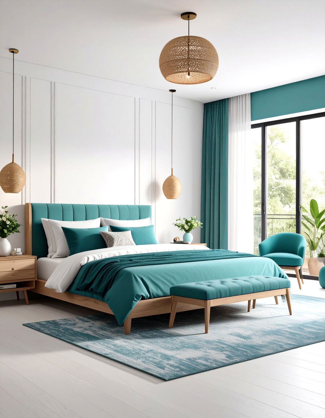 Teal and White Minimalist Bedroom - 24 Teal Bedroom Ideas