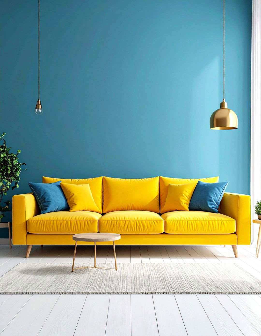 Teal and Yellow Complementary Living Room - 24 Yellow Couch Living Room Ideas