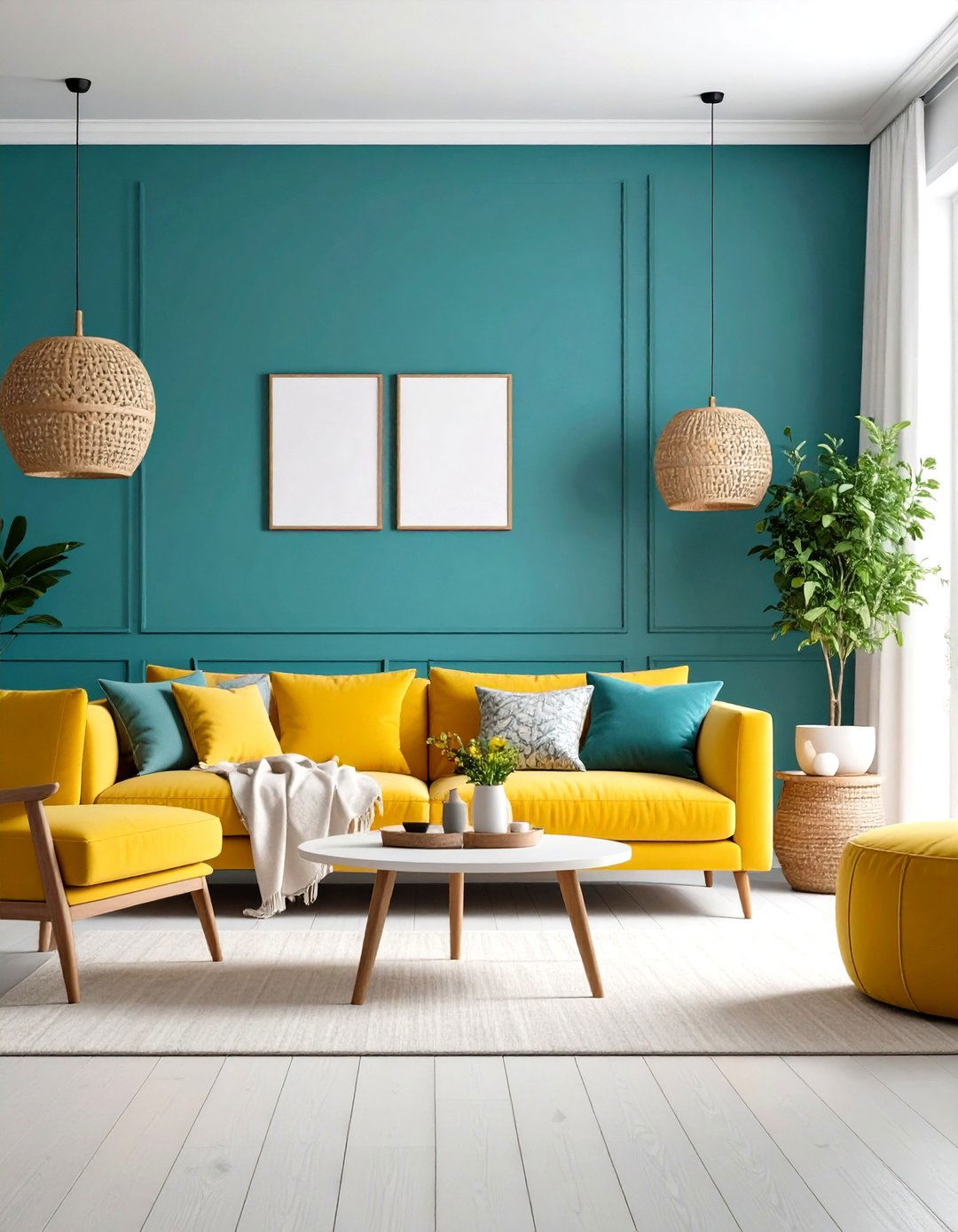 Teal and Yellow Sunshine Combination - 24 Teal Living Room Ideas