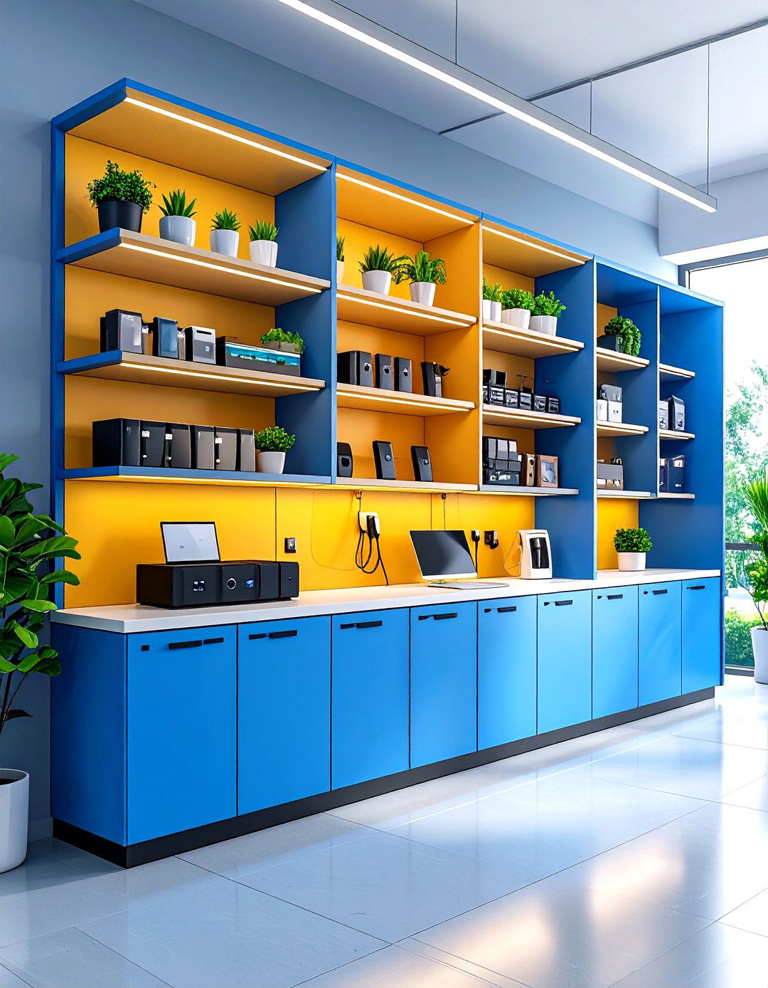 Tech Integrated Charging Shelves - 24 Office Shelving Ideas