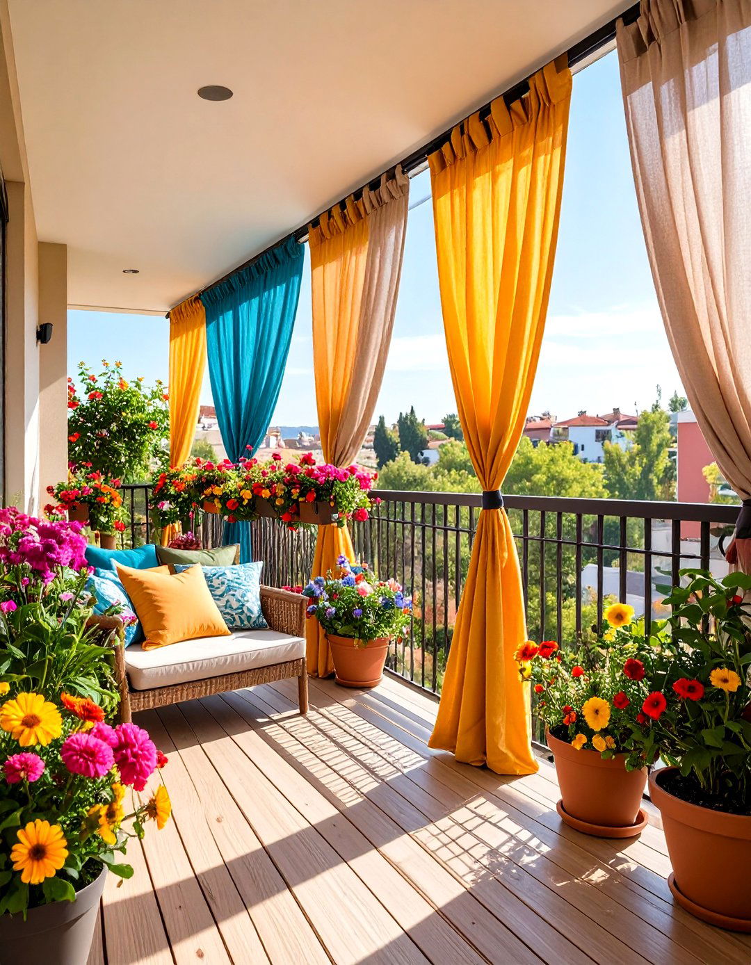 Tension Rod Curtain Systems for Rental Friendly Installation - 24 Balcony Shade Ideas