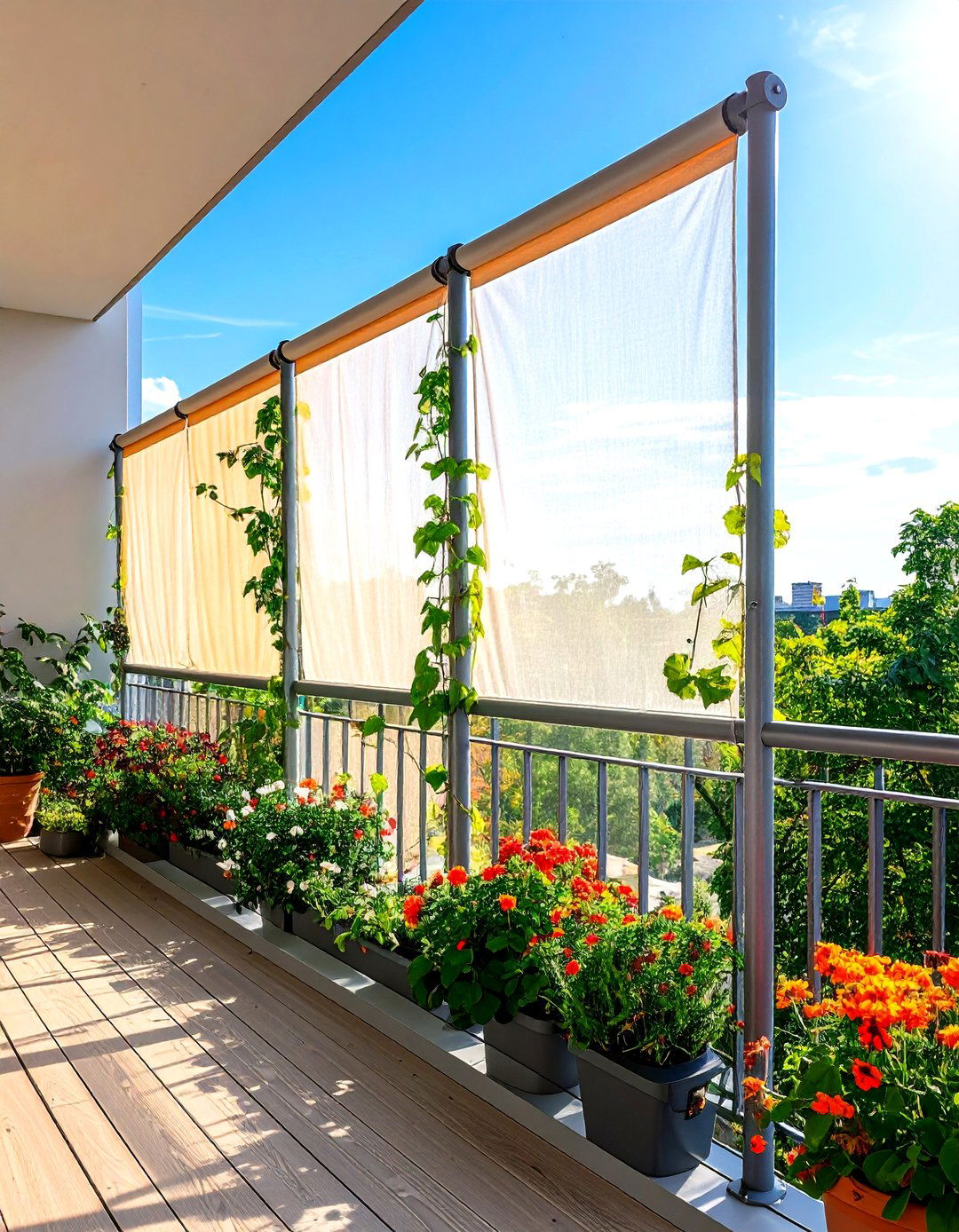 Tension Rod Fabric Screen System - 24 Balcony Trellis Ideas