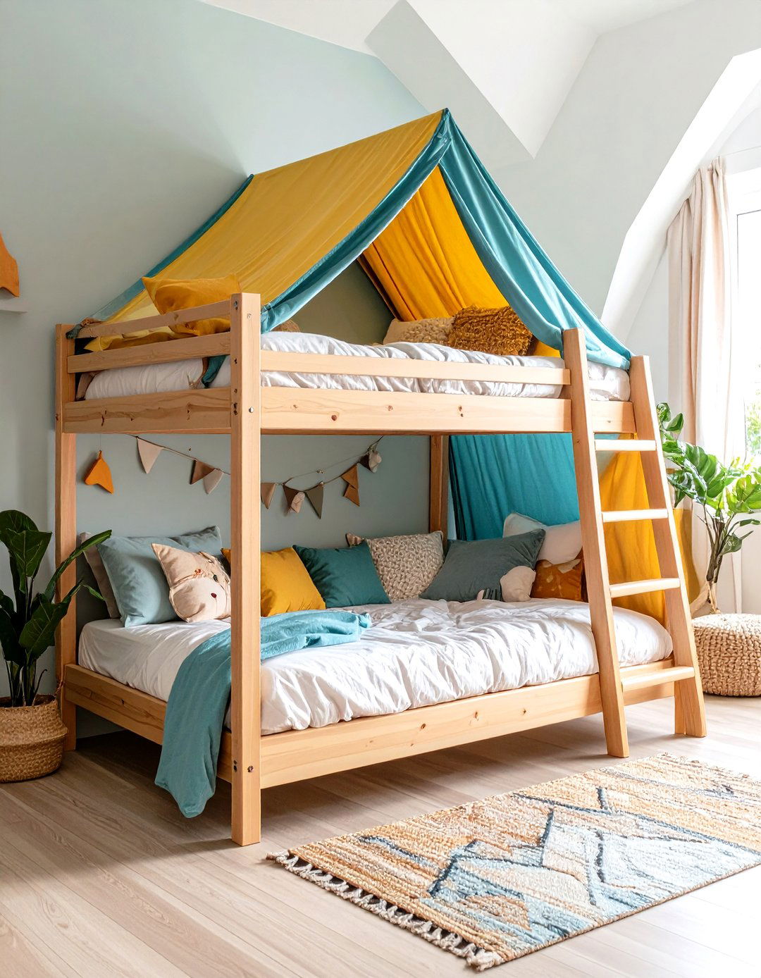 Tent Style Bunk Bed with Adventure Theme - 24 2 Beds in One Small Room Ideas