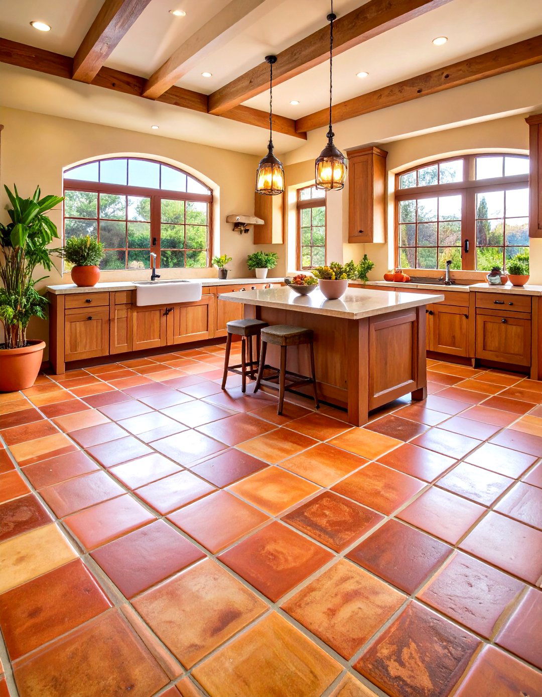 Terra Cotta Tile Flooring Design - 24 Southwestern Kitchen Ideas