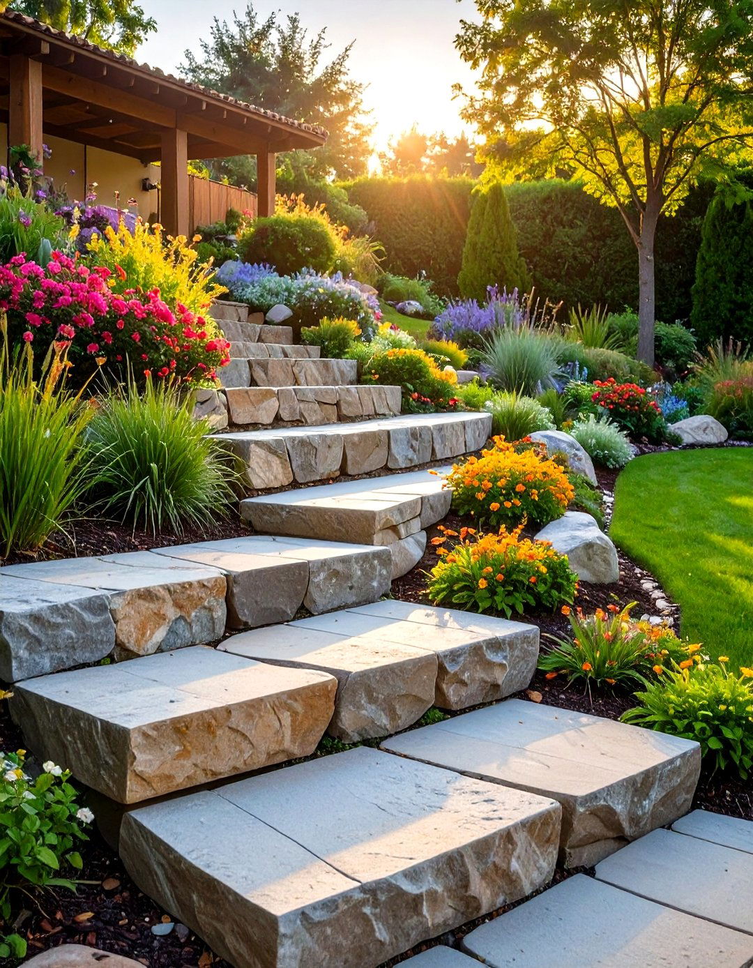 Terraced Boulder Retaining System - 24 Natural Rock Retaining Wall Ideas