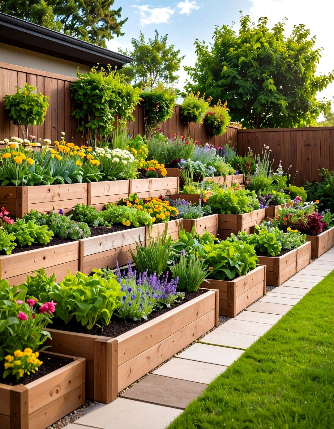 Terraced Garden Retaining Wall with Raised Beds - 24 Retaining Wall Ideas for Sloped Backyard