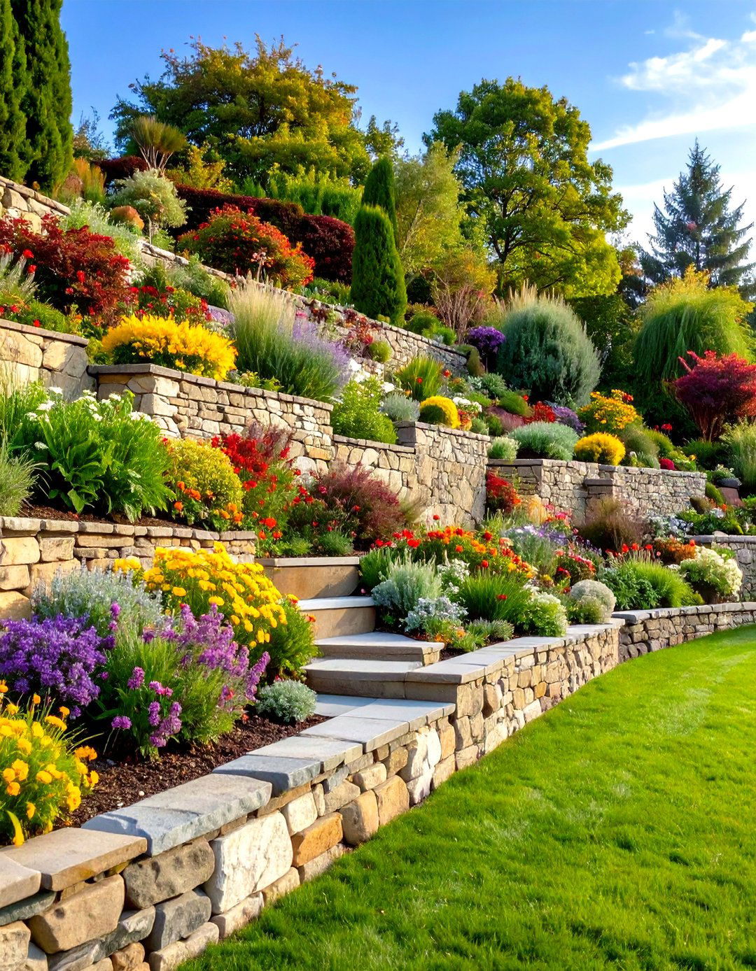 Terraced Stone Retaining Walls - 24 hillside landscaping ideas