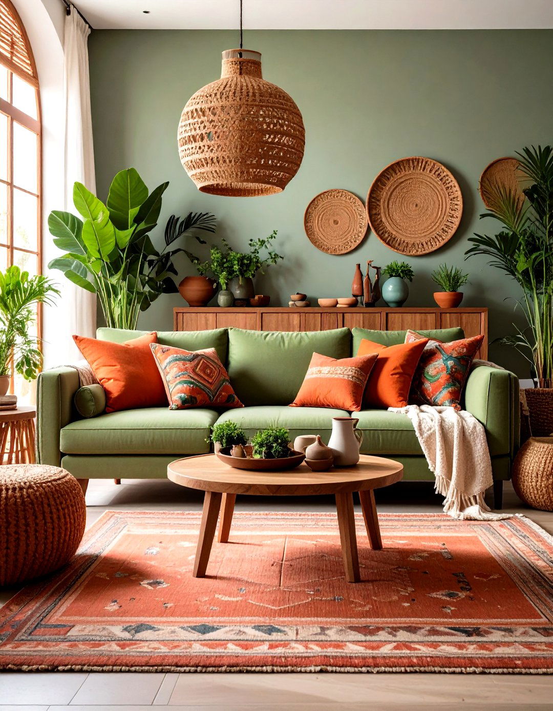 Terracotta Accent Sage Green Couch Design - 24 sage green couch living room ideas