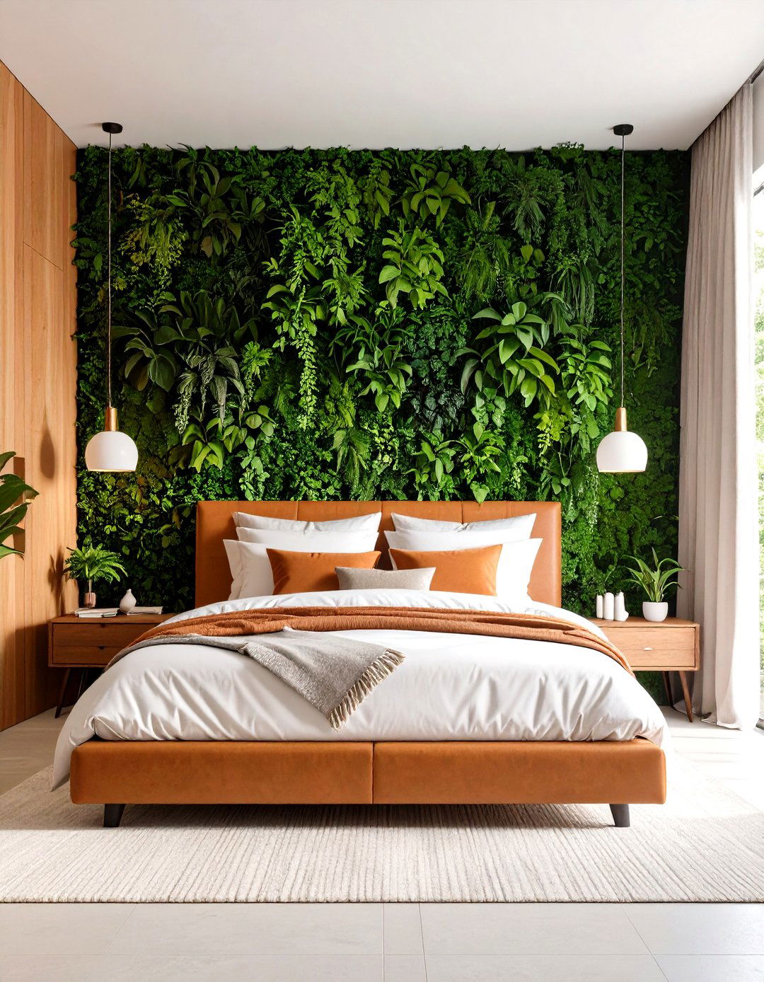Terracotta Bedroom with Green Plant Wall - 24 Terracotta Bedroom Ideas