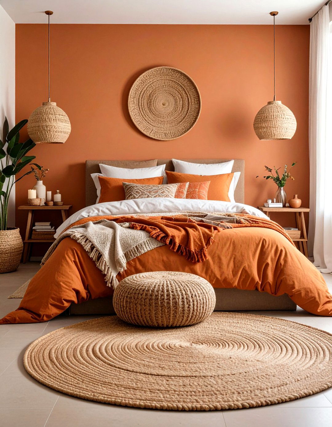 Terracotta Bedroom with Natural Fiber Rugs - 24 Terracotta Bedroom Ideas