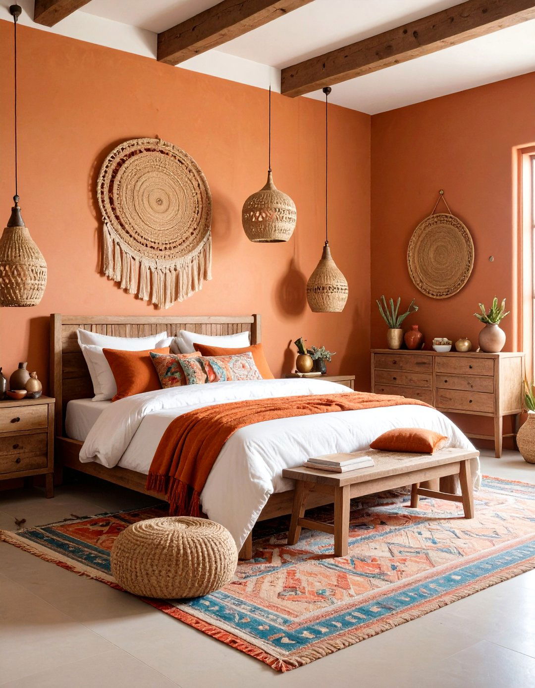 Terracotta Bedroom with Woven Textures - 24 Bedroom Paint Colors