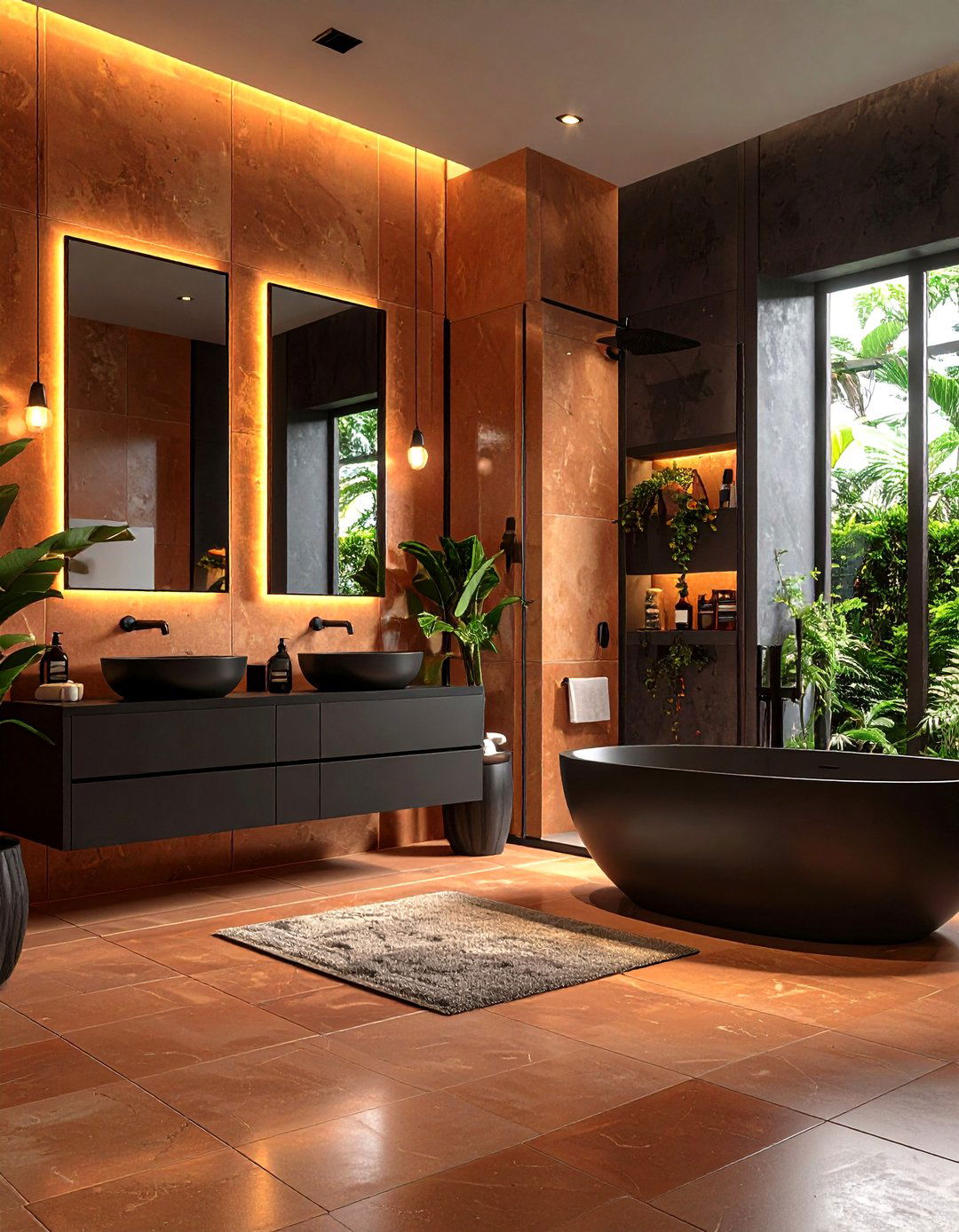 Terracotta Black Contrast Drama - 24 Terracotta Bathroom Ideas