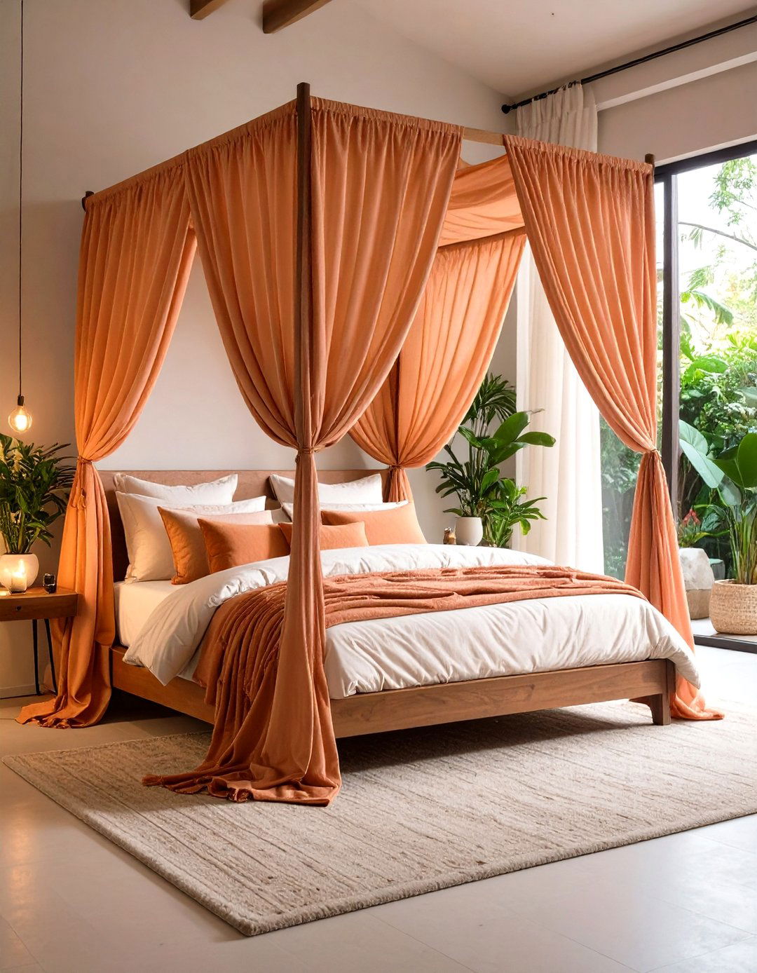 Terracotta Canopy Bed with Flowing Curtains - 24 Terracotta Bedroom Ideas