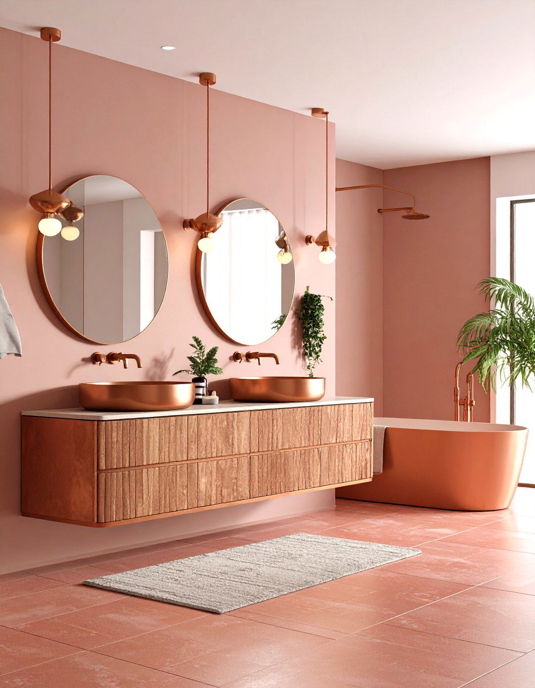 Terracotta Copper Fixture Coordination - 24 Terracotta Bathroom Ideas