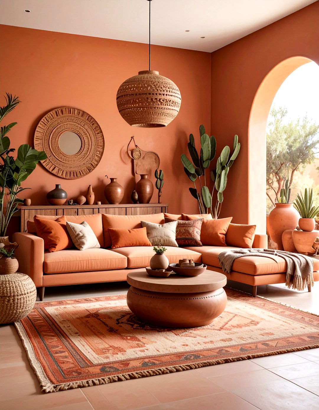 Terracotta Earth Living Room - 24 Monochromatic Living Room Ideas