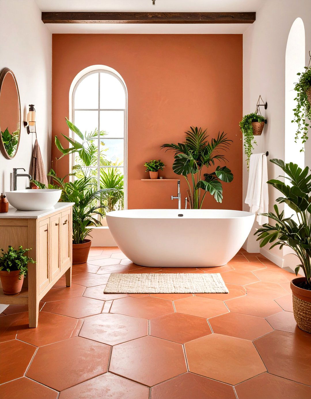 Terracotta Floor Tile Foundations - 24 Spanish Style Bathroom Ideas