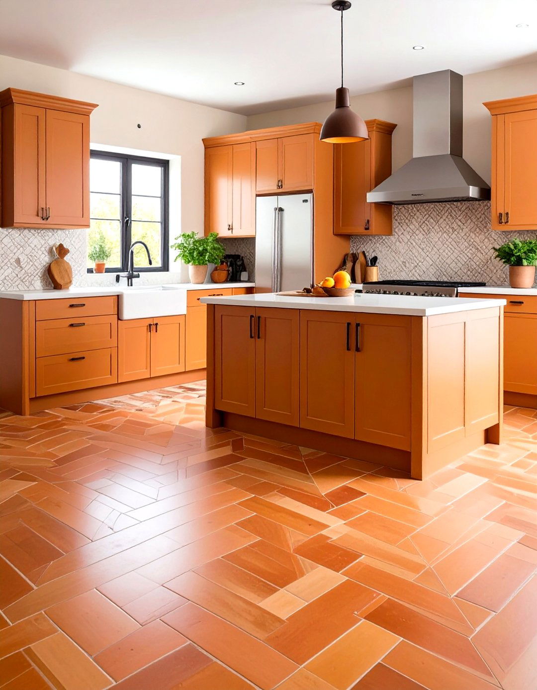 Terracotta Floor Tiles with Herringbone Patterns - 24 Spanish Style Kitchen Ideas
