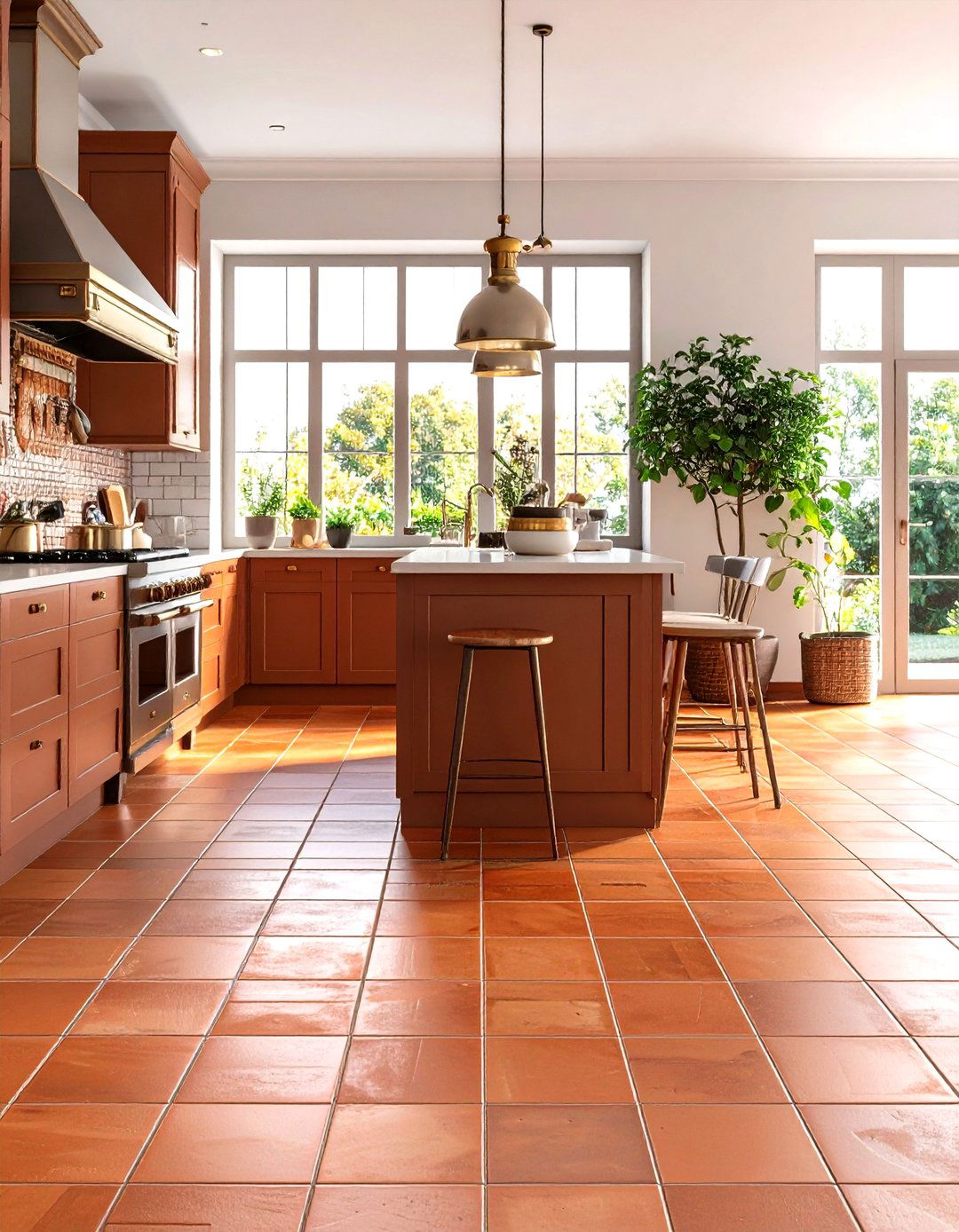 Terracotta Floor with Brass Accent Strips - 24 Terracotta Kitchen Floor Ideas