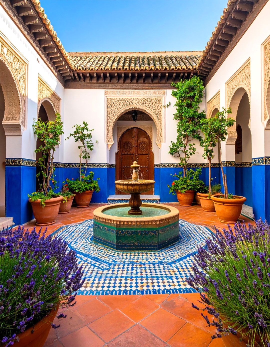 Terracotta Fountain Courtyard Design - 24 front yard spanish style landscaping ideas
