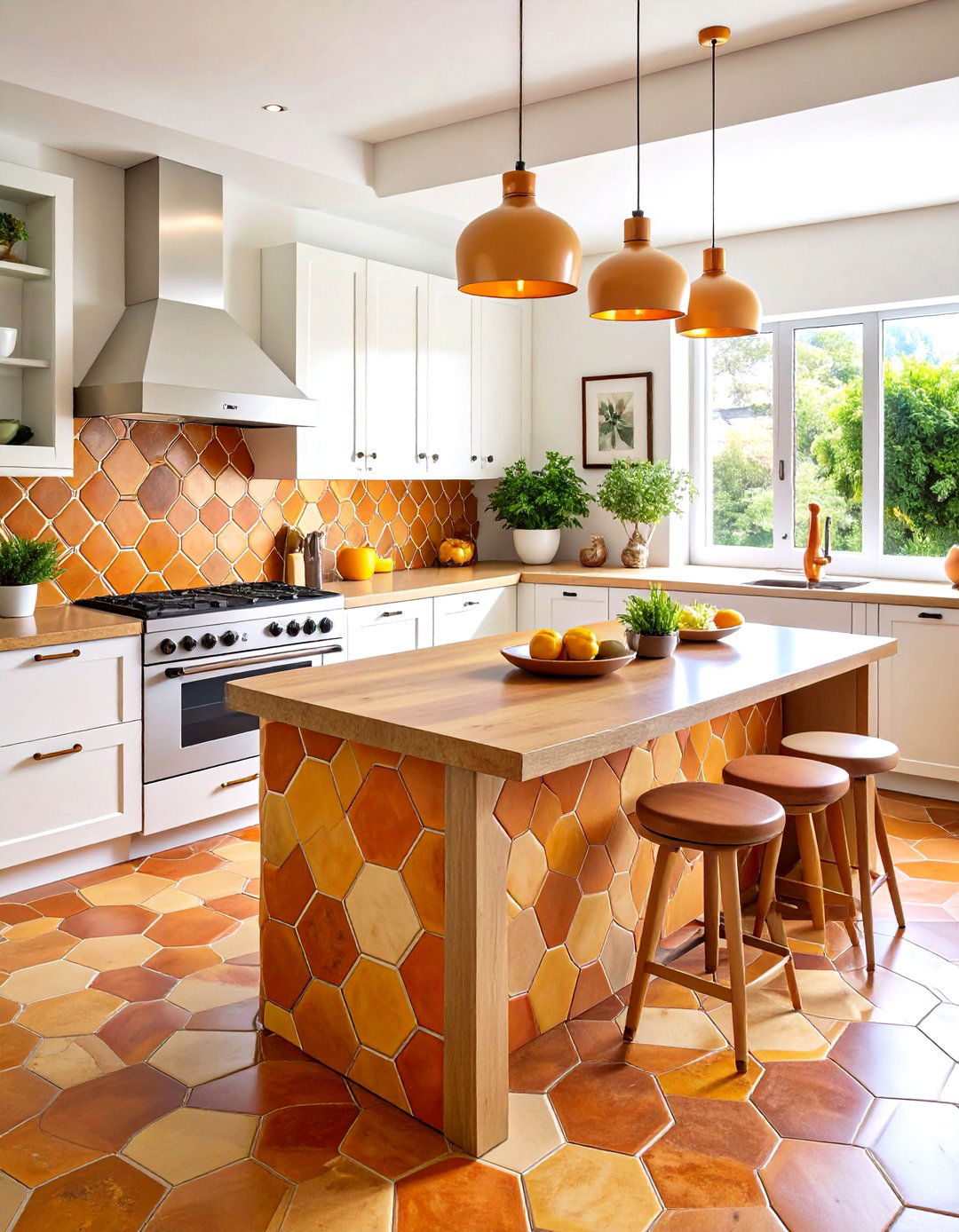 Terracotta Hexagon Mosaic - 24 Rustic Backsplash Ideas