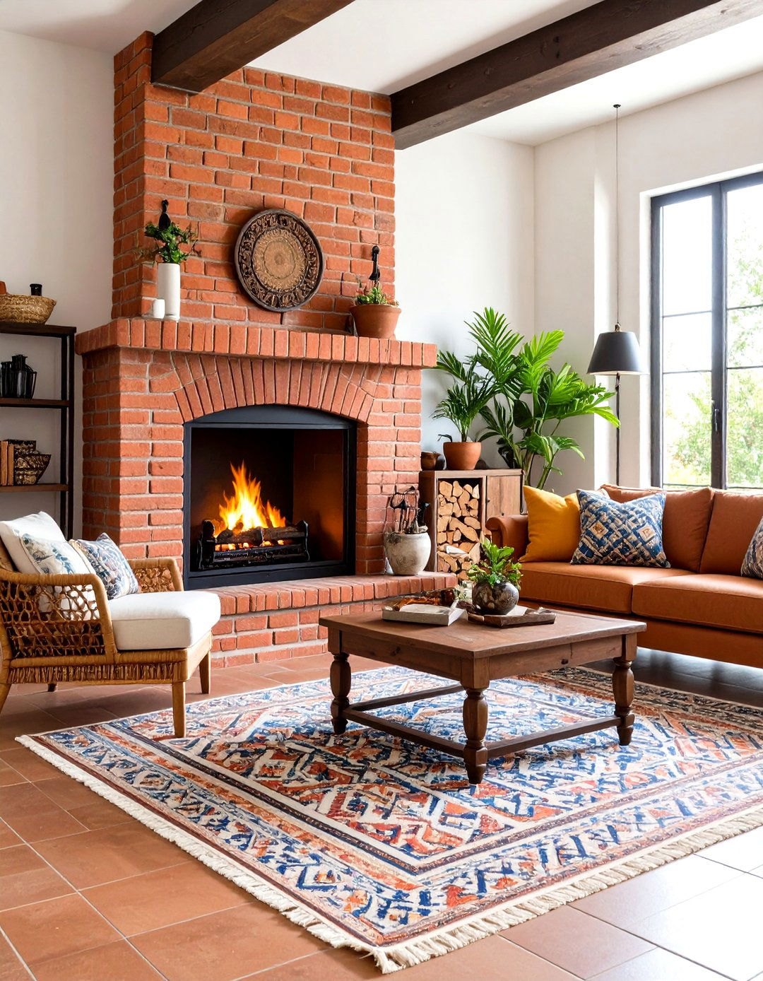 Terracotta Painted Brick Fireplace with Mediterranean Warmth - 24 Painted Brick Fireplace Ideas