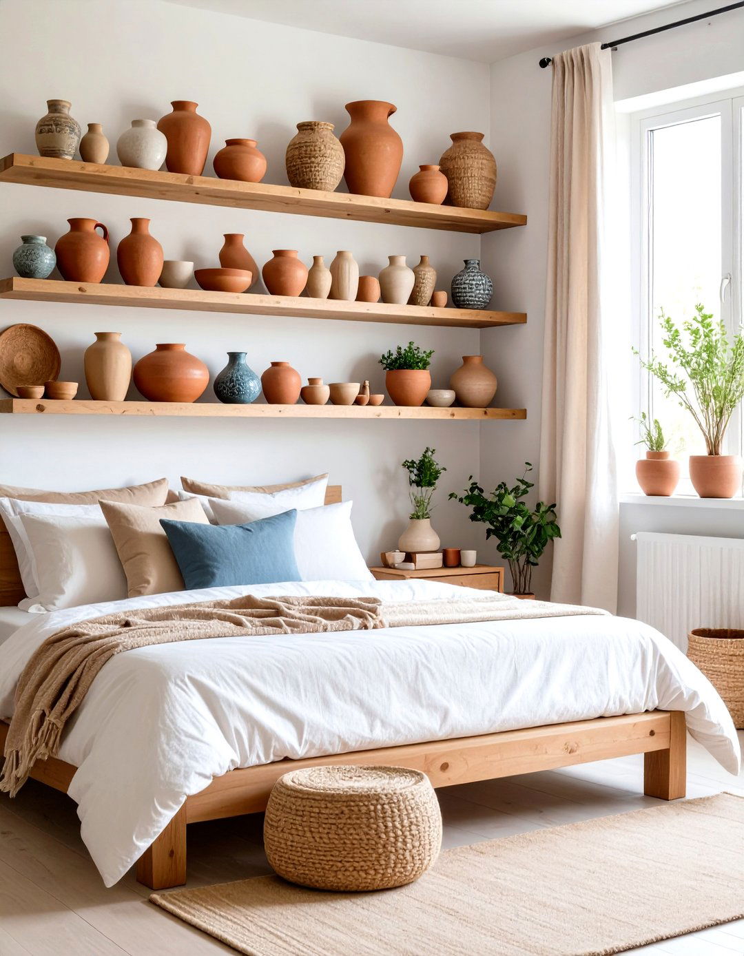 Terracotta Pottery Collection Display - 24 Greek Bedroom Design Ideas