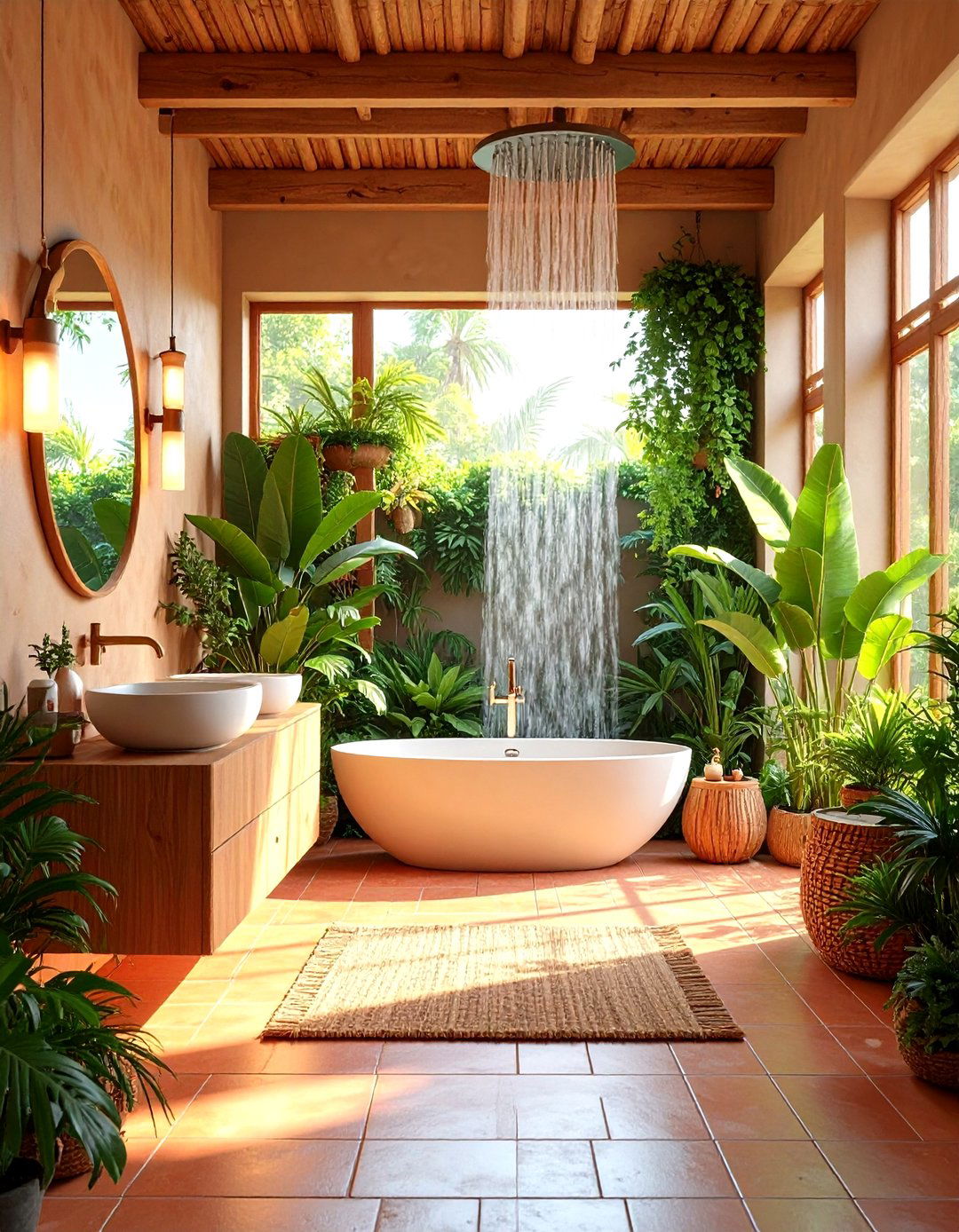 Terracotta Rainforest Bathroom Oasis - 24 Terracotta Bathroom Ideas