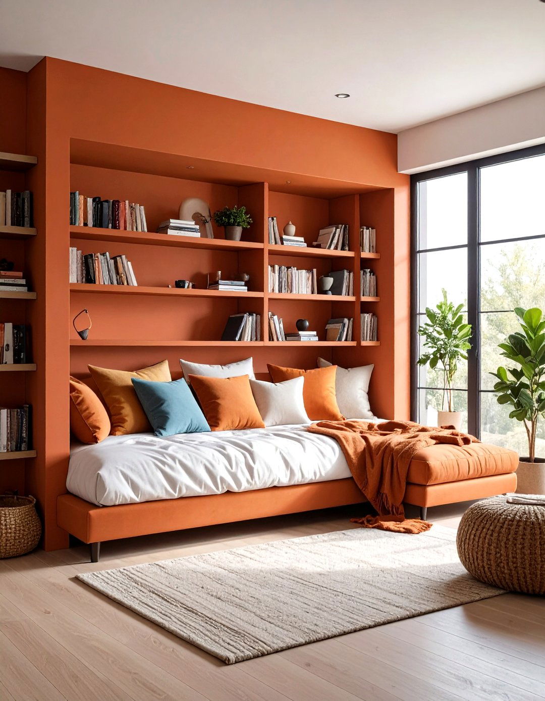 Terracotta Reading Nook with Built in Seating