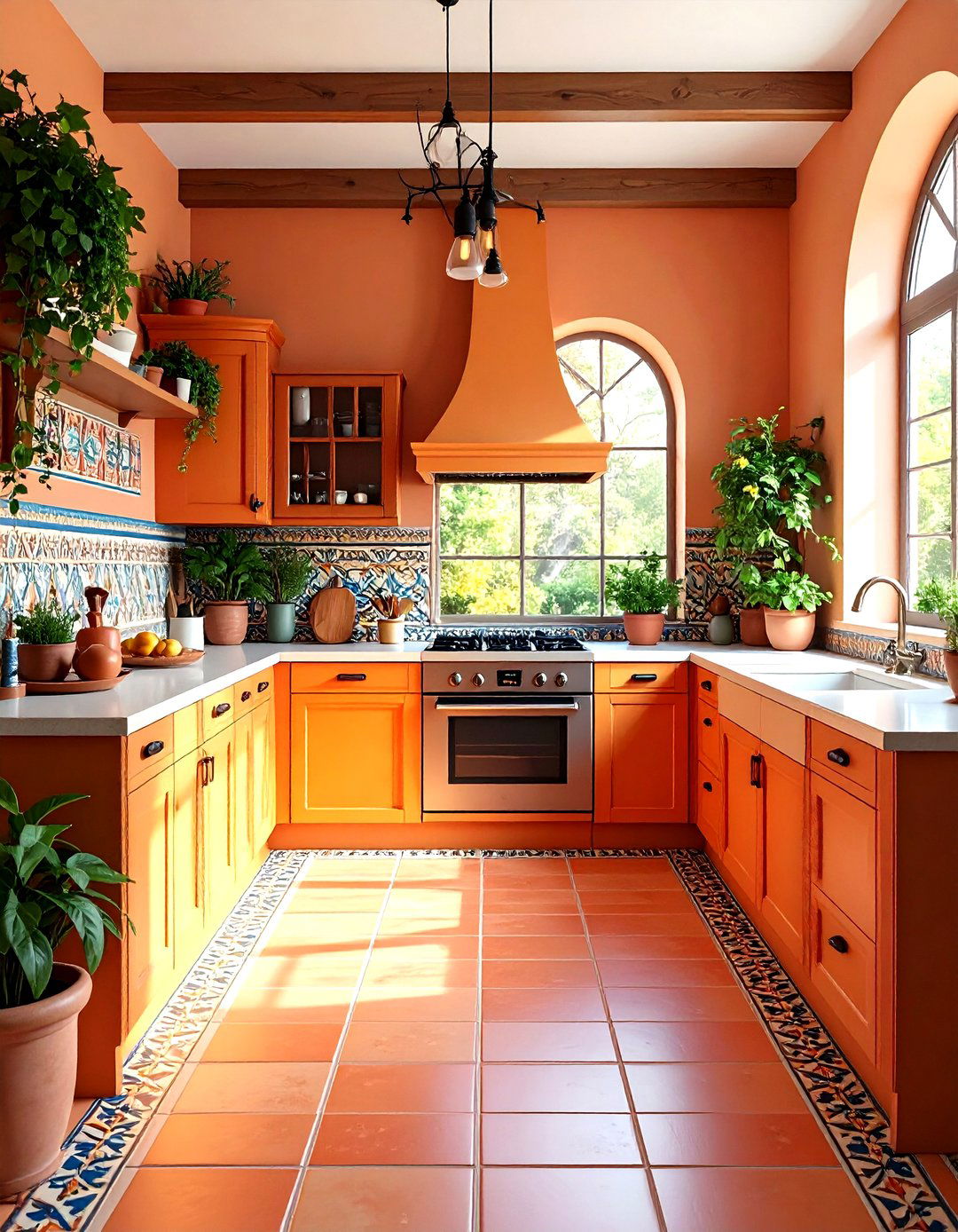 Terracotta Tiles with Decorative Borders - 24 Terracotta Kitchen Floor Ideas