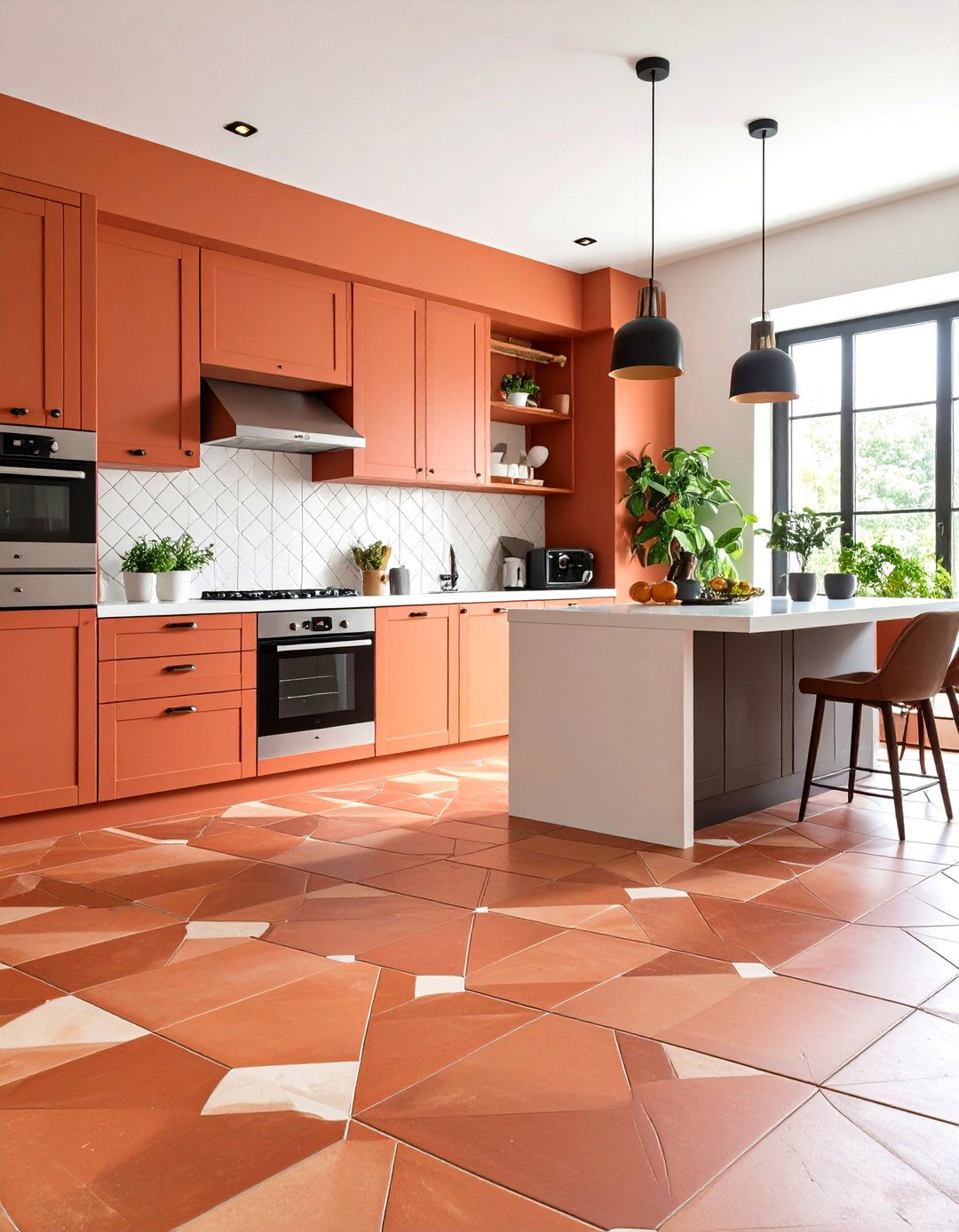 Terracotta Tiles with Geometric Inlay Patterns - 24 Terracotta Kitchen Floor Ideas