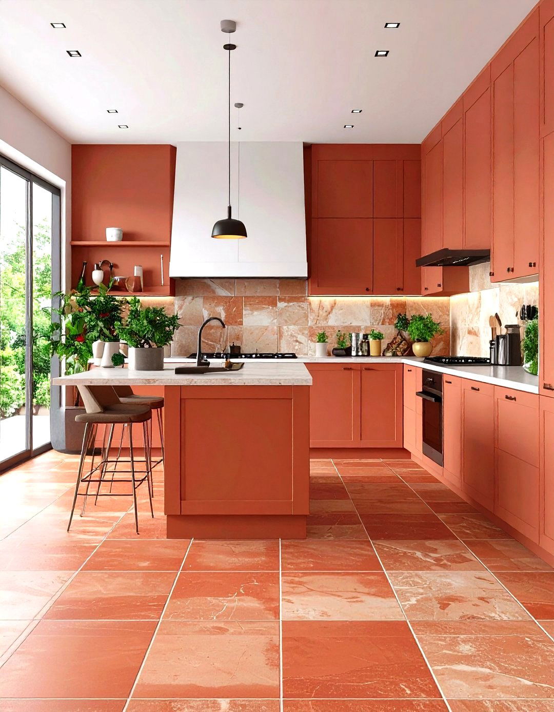 Terracotta Tiles with Natural Stone Inlays - 24 Terracotta Kitchen Floor Ideas