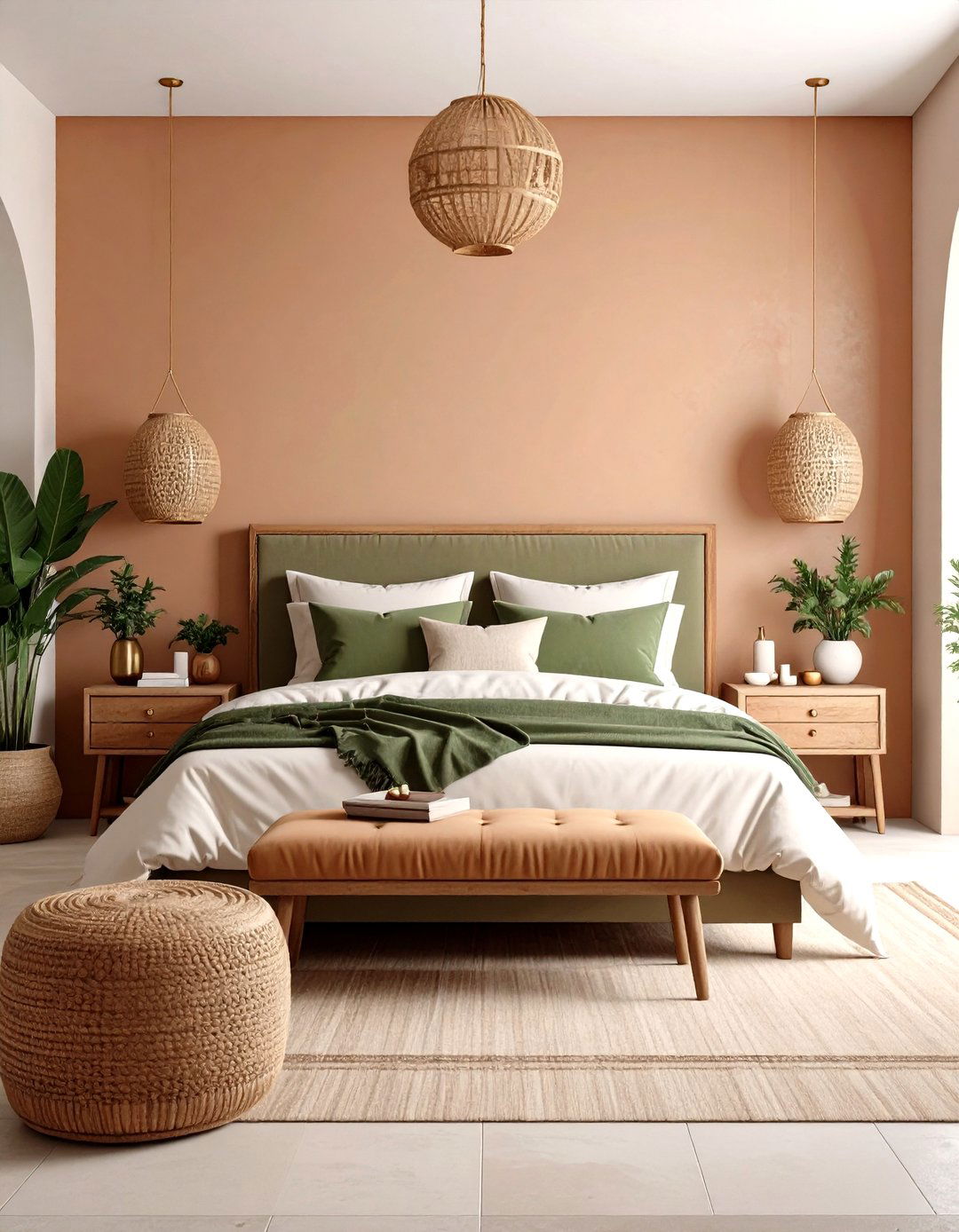 Terracotta Walls with Sage Green Accents - 24 Green and Brown Bedroom Ideas