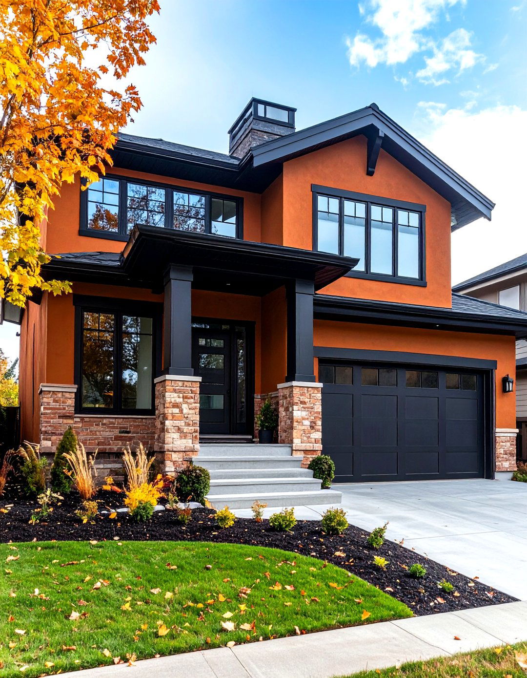 Terracotta with Black Accents Drama - 24 Orange House Exterior Ideas